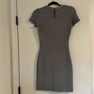 White/black striped, ribbed, fitted dress